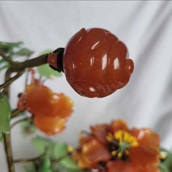 Stunning Vintage Bonsai Jade Glass Celadon Pot  Gorgeous Orange Blooms Large - Picture 6 of 10